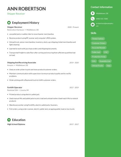 Shipper Receiver Resume