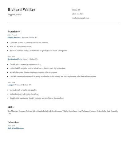 Shipper Receiver Resume
