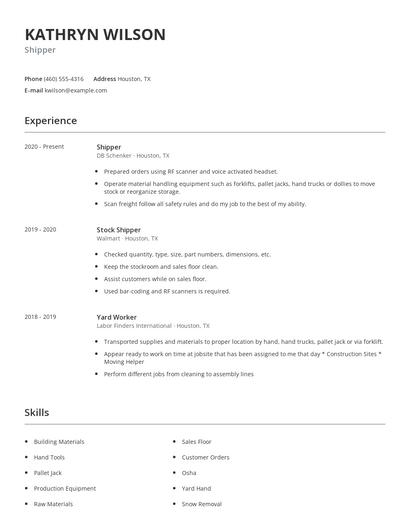 Shipper Resume