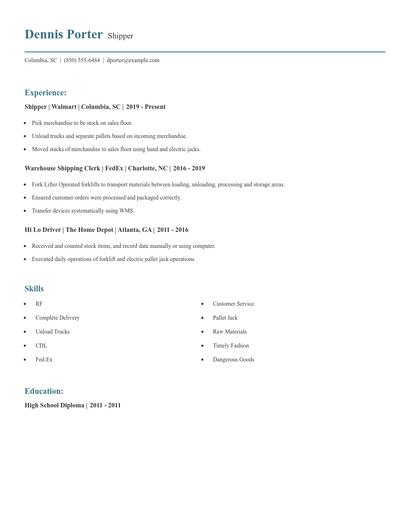 Shipper Resume