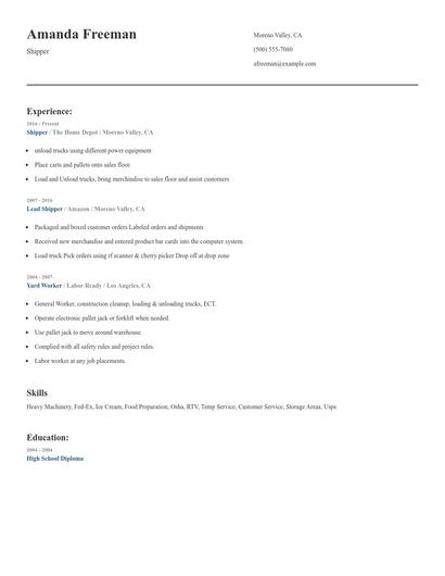 Shipper Resume