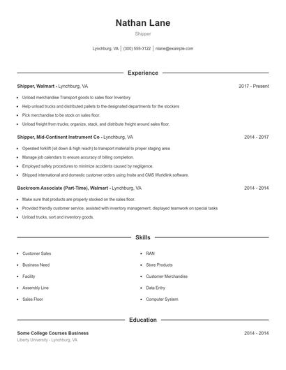 Shipper Resume