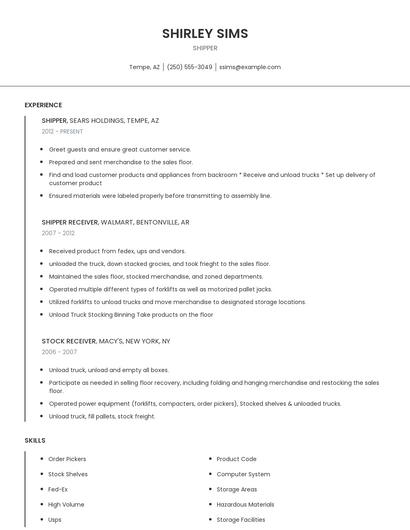 Shipper Resume