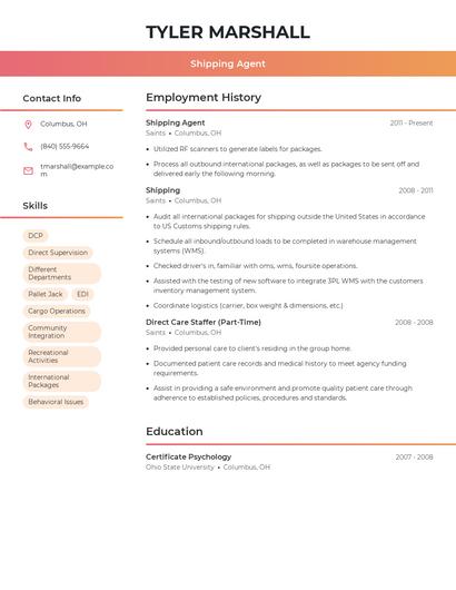 Shipping Agent Resume
