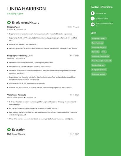 Shipping Agent Resume