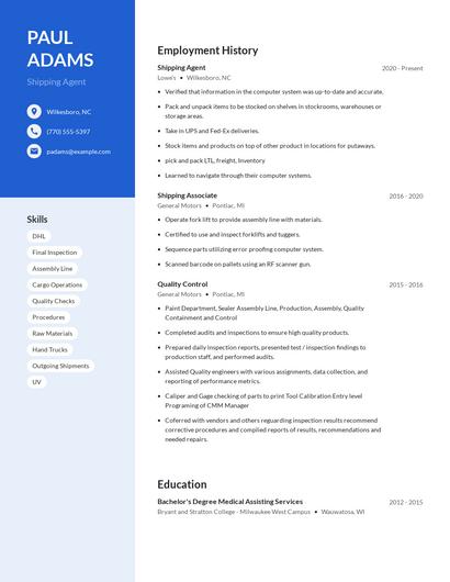Shipping Agent Resume