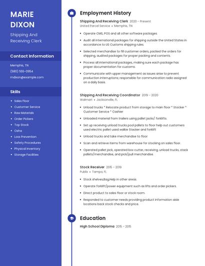 Shipping And Receiving Clerk Resume