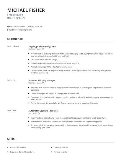 Shipping And Receiving Clerk Resume