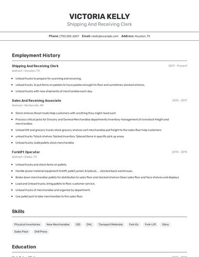 Shipping And Receiving Clerk Resume