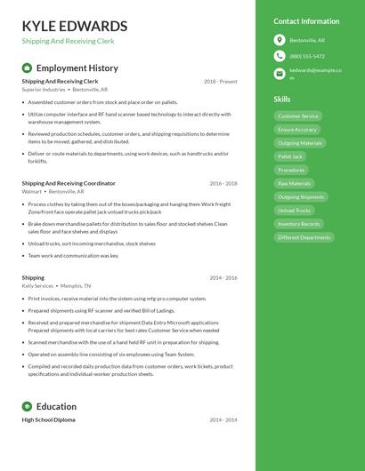 Shipping And Receiving Clerk Resume