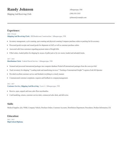 Shipping And Receiving Clerk Resume