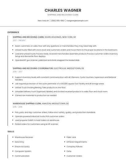 Shipping And Receiving Clerk Resume