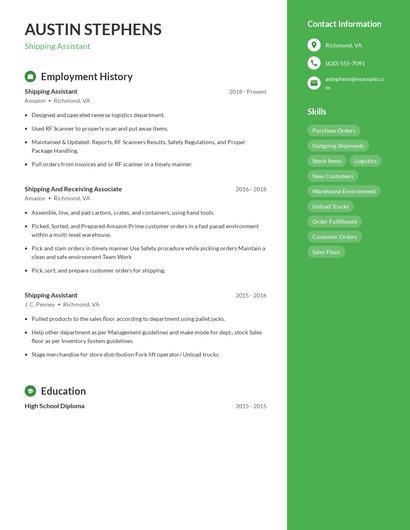 Shipping Assistant Resume