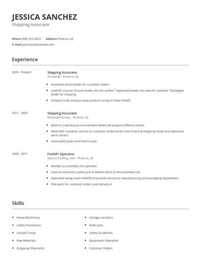 Shipping Associate Resume