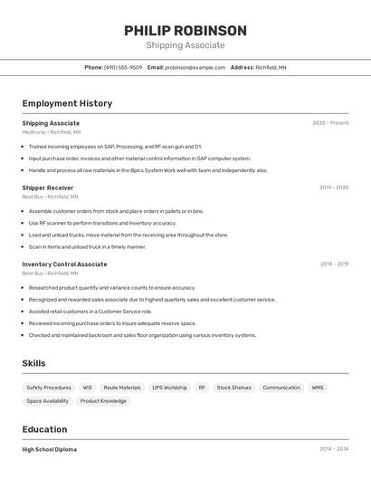 Shipping Associate Resume