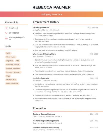 Shipping Associate Resume