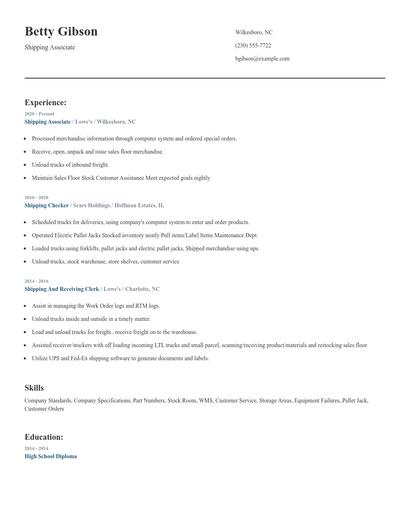 Shipping Associate Resume
