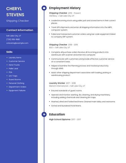 Shipping Checker Resume