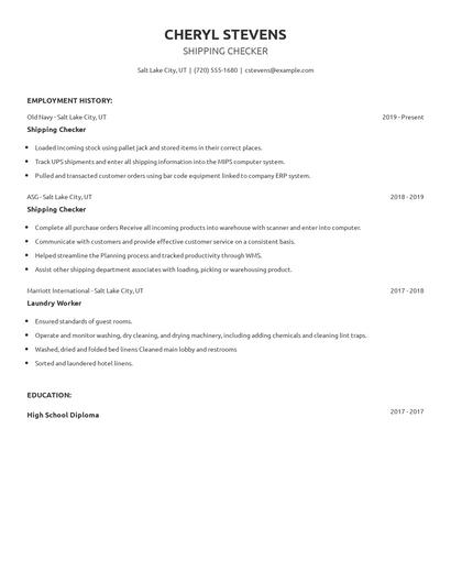 Shipping Checker Resume