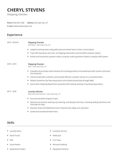 Shipping Checker Resume