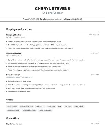 Shipping Checker Resume