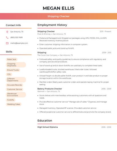 Shipping Checker Resume