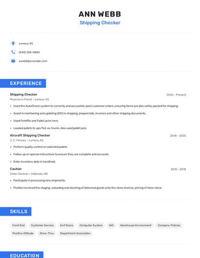 Shipping Checker Resume