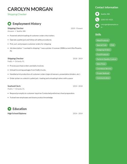 Shipping Checker Resume