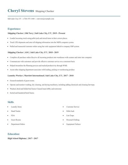Shipping Checker Resume