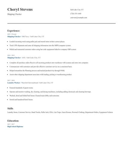 Shipping Checker Resume