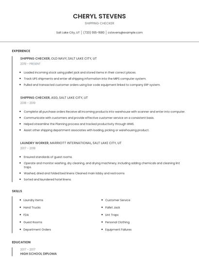 Shipping Checker Resume