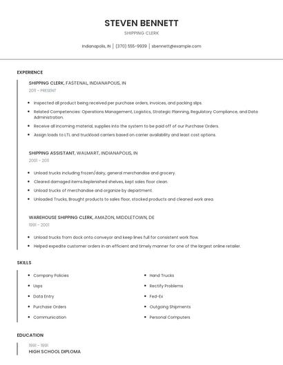 Shipping Clerk Resume