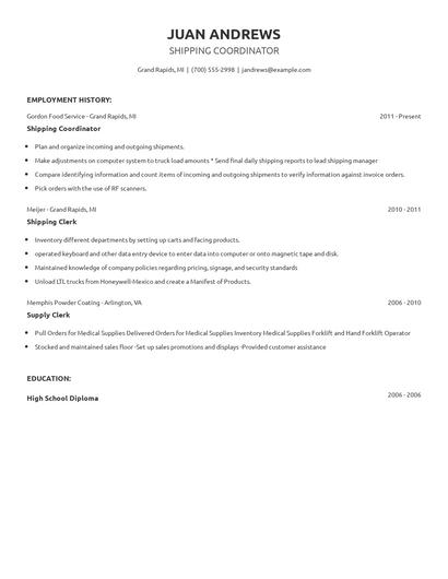 Shipping Coordinator Resume