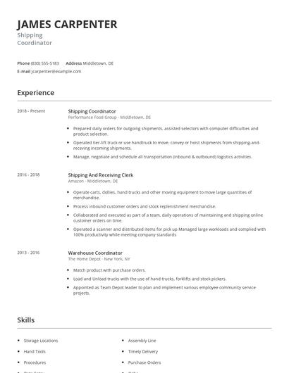 Shipping Coordinator Resume