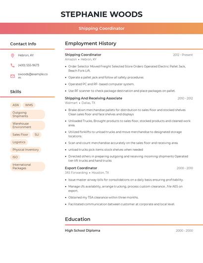 Shipping Coordinator Resume