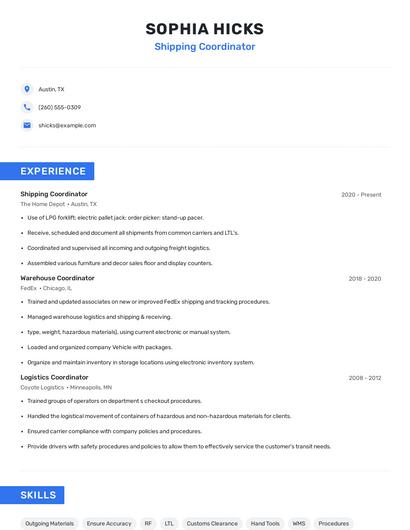 Shipping Coordinator Resume