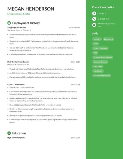 Shipping Coordinator Resume