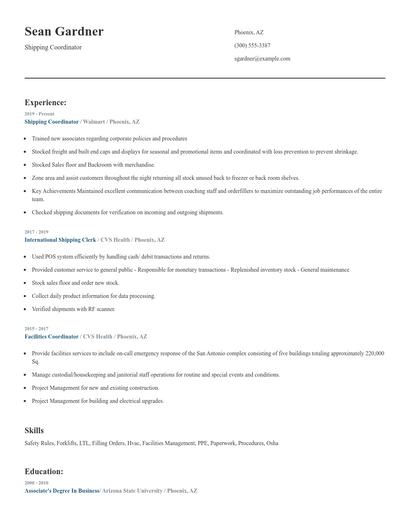 Shipping Coordinator Resume