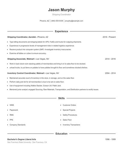 Shipping Coordinator Resume