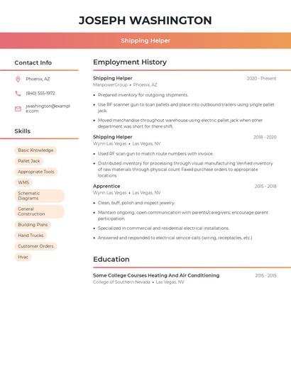 Shipping Helper Resume