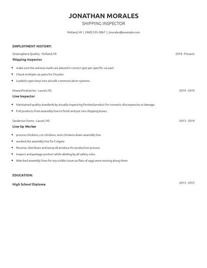 Shipping Inspector Resume