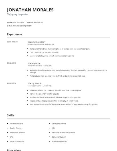 Shipping Inspector Resume