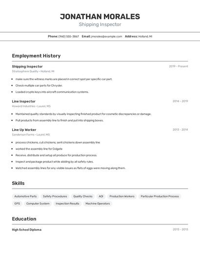 Shipping Inspector Resume