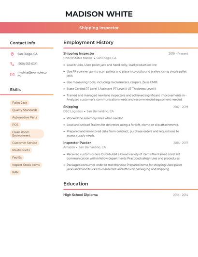 Shipping Inspector Resume