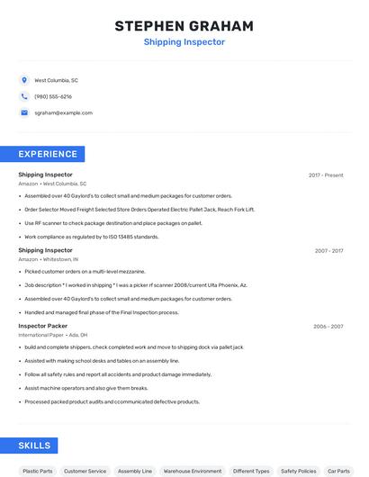 Shipping Inspector Resume