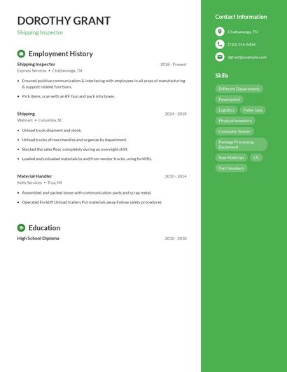 Shipping Inspector Resume