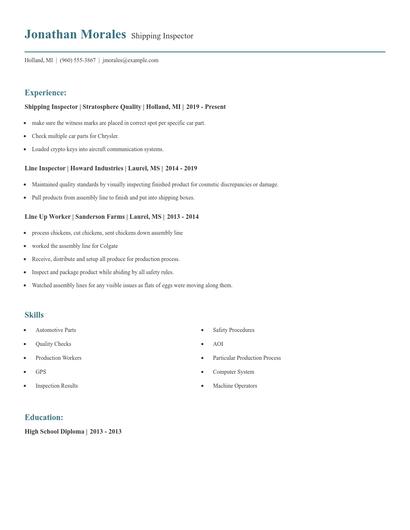 Shipping Inspector Resume