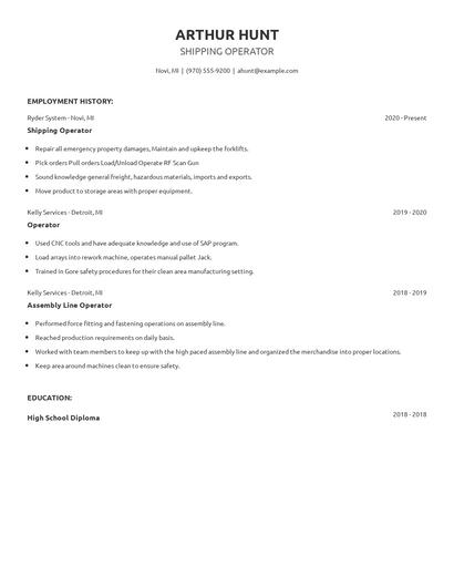 Shipping Operator Resume