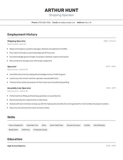 Shipping Operator Resume