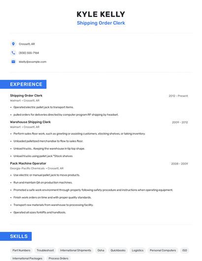 Shipping Order Clerk Resume